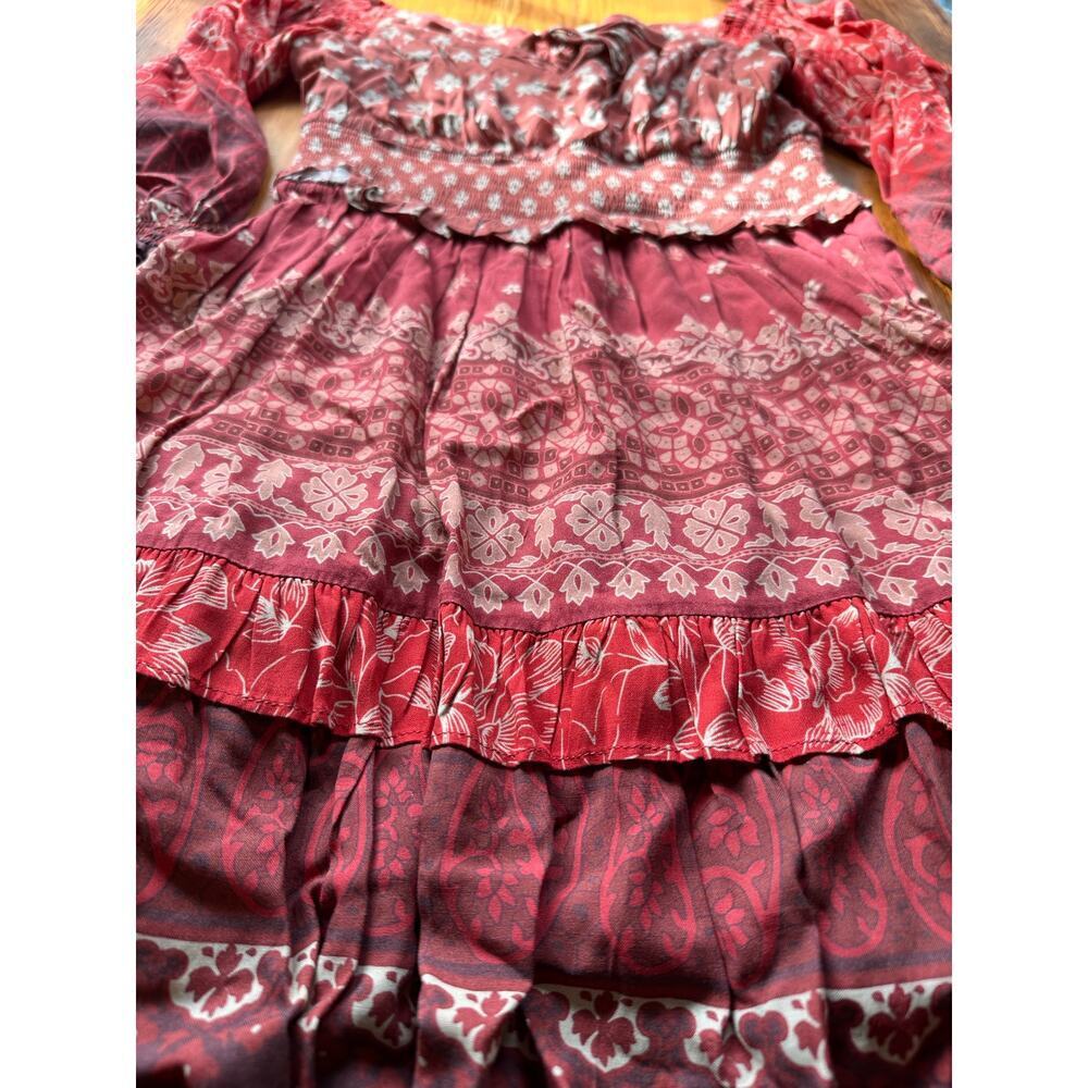 Boho Off-Shoulder Rust Mini Dress with Smocked Bodice - Picture 5 of 8